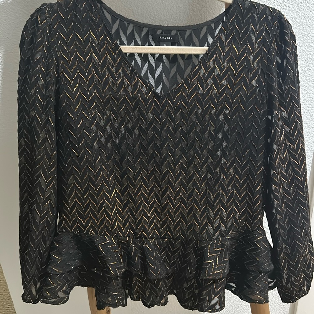 Halogen black and gold long sleeve blouse